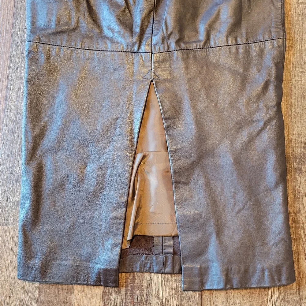 Vintage Genuine Brown Leather Midi Length Pencil Skirt